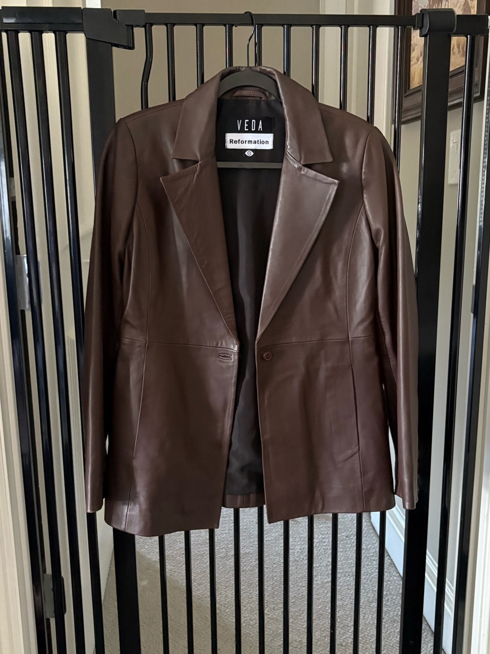 Reformation x Veda Chocolate Brown Leather Blazer Jacket